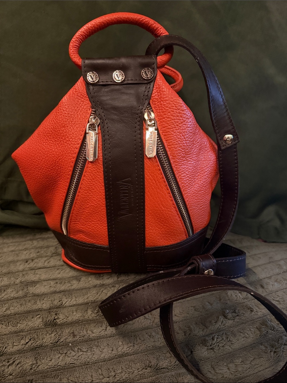 Valentina Orange and Dark Brown Leather Purse